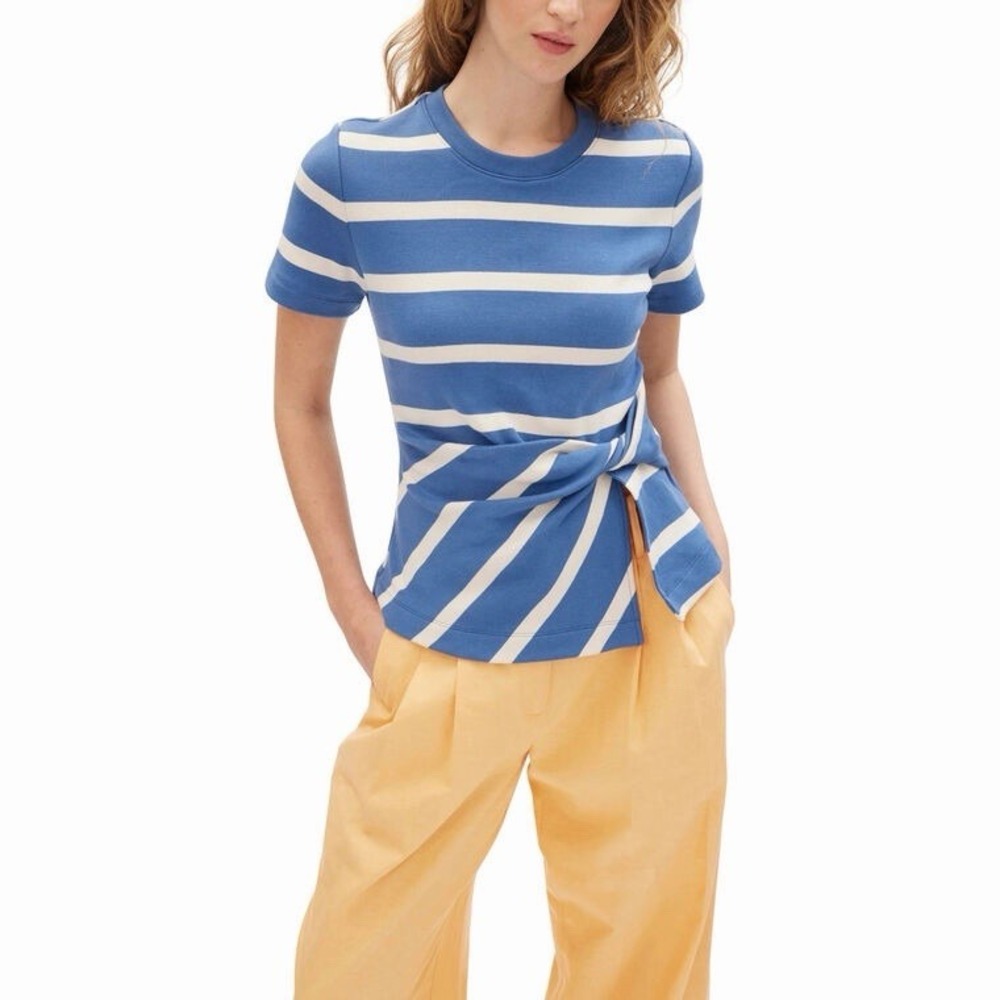 Tanya Taylor Carlita Top Blue Stipe Medium Organic Cotton